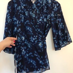 Jigsaw Silk Floral Print Wrap Blouse, blues NWOT 6